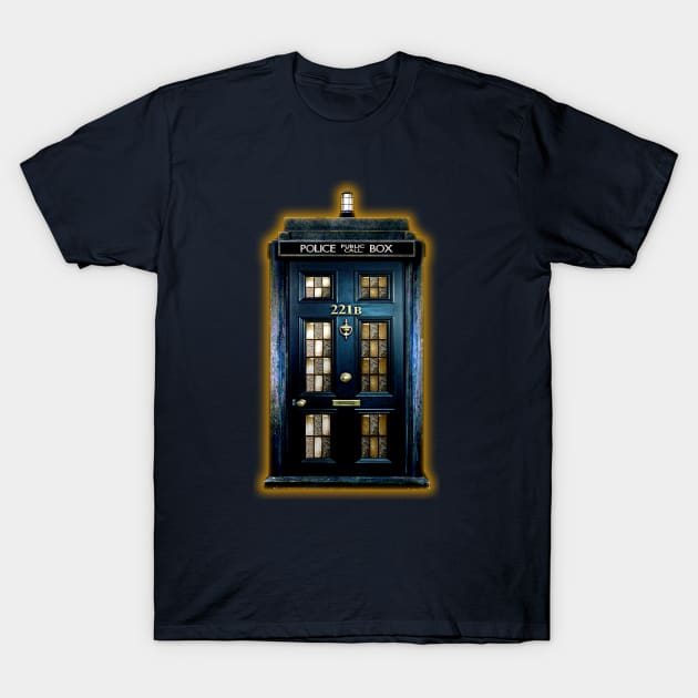 Blue Phone Box with 221b number T-Shirt by Dezigner007